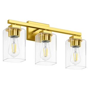 19 Bathroom Light Fixtures Over Mirror, 3-Light Gold Vanity Light Square Clear Glass & Durable Metal, Quick & Easy Installation, Standard E26 Socket, Bright Bathroom Lighting 19 Bathroom Light Fixtures Over Mirror, 3-Light Gold Vanity Light Square Clear Glass & Durable Metal, Quick & Easy Installation, Standard E26 Socket, Bright Bathroom Lighting