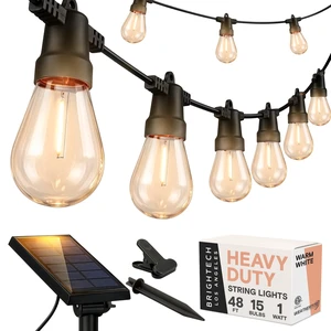 Ambience Pro Solar Powered Outdoor String Lights, 48 ft Commercial Grade Waterproof Patio Lights, 15 Edison Bulbs, Shatterproof LED String Lights for Outside, Porch - 1W Warm White Ambience Pro Solar Powered Outdoor String Lights, 48 ft Commercial Grade Waterproof Patio Lights, 15 Edison Bulbs, Shatterproof LED String Lights for Outside, Porch - 1W Warm White