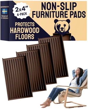 Rectangular Rubber Pads - 2x4 in Brown, 4 Pack Non-slip rectangular caster cups - quiet feet - Use for chairs & furniture on hardwood floors Rectangular Rubber Pads - 2x4 in Brown, 4 Pack Non-slip rectangular caster cups - quiet feet - Use for chairs & furniture on hardwood floors