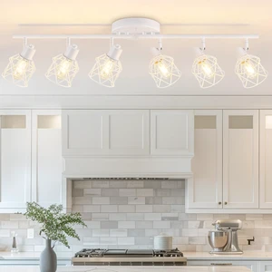 6-Lights White Semi Flush Mount Ceiling Light with Geometric Metal Cage, Modern Kitchen Track Lighting Fixtures Ceiling, Rotatable Close to Ceiling lamp for Entryway, Living Room, Hallway 6-Lights White Semi Flush Mount Ceiling Light with Geometric Metal Cage, Modern Kitchen Track Lighting Fixtures Ceiling, Rotatable Close to Ceiling lamp for Entryway, Living Room, Hallway