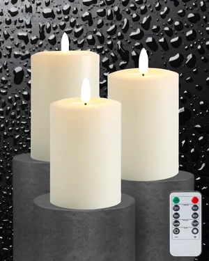 3"x6" Flickering Flameless Candles with Remote Timer, LED Candles Set of 3 Ivory Battery Operated Candles, Fake Pillar Candles for Fireplace, Centerpiece and Rustic Decor (Real Wax) 3"x6" Flickering Flameless Candles with Remote Timer, LED Candles Set of 3 Ivory Battery Operated Candles, Fake Pillar Candles for Fireplace, Centerpiece and Rustic Decor (Real Wax)