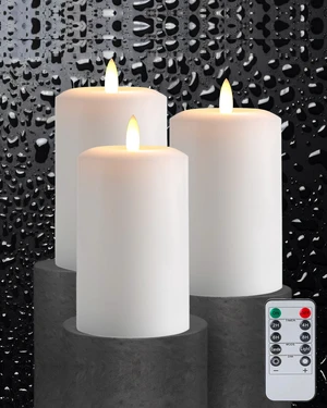 3"x6" Flickering Flameless Candles with Remote Timer, LED Candles Set of 3 White Battery Operated Candles, Fake Pillar Candles for Fireplace, Centerpiece and Rustic Decor (Real Wax) 3"x6" Flickering Flameless Candles with Remote Timer, LED Candles Set of 3 White Battery Operated Candles, Fake Pillar Candles for Fireplace, Centerpiece and Rustic Decor (Real Wax)