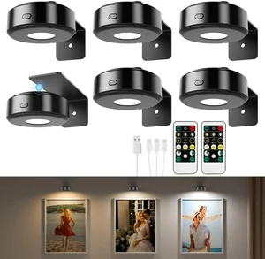 6 Pcs Picture Lights, Rechargeable Battery Operated Dimmable 3-Color Wall Light with Remote & Timer for Paintings, Artwork, Gallery, Wall Decor, Photo Frames 6 Pcs Picture Lights, Rechargeable Battery Operated Dimmable 3-Color Wall Light with Remote & Timer for Paintings, Artwork, Gallery, Wall Decor, Photo Frames