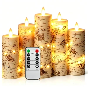 5 Pack Birch Bark Real Wax Flameless Taper Candles, Lifelike Flickering LED Candles with Copper String Lights, Battery Operated Candles with Remote for Farmhouse Wedding Home Decor 5 Pack Birch Bark Real Wax Flameless Taper Candles, Lifelike Flickering LED Candles with Copper String Lights, Battery Operated Candles with Remote for Farmhouse Wedding Home Decor