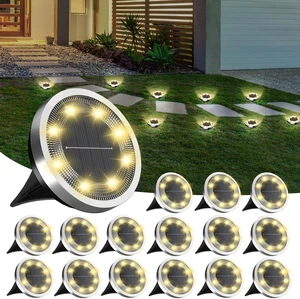 16Pack Solar Ground Lights Outdoor, 8 LED, IP65 Waterproof, Warm White 600mAh Ni-MH battery, 8-10h runtime, stainless steel, ABS and PP body, solar garden lights for pathways, lawns and driveways 16Pack Solar Ground Lights Outdoor, 8 LED, IP65 Waterproof, Warm White 600mAh Ni-MH battery, 8-10h runtime, stainless steel, ABS and PP body, solar garden lights for pathways, lawns and driveways