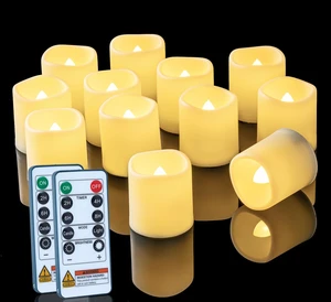 24 Pack Flameless LED Votive Tealight Candles with Timer Remote 2/4/6/8h timer remote included, 400hr CR2450 battery, warm white flicker glow, flicker/steady mode, for Hard to Reach Spots 24 Pack Flameless LED Votive Tealight Candles with Timer Remote 2/4/6/8h timer remote included, 400hr CR2450 battery, warm white flicker glow, flicker/steady mode, for Hard to Reach Spots