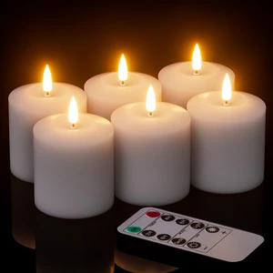 Wax Votive Flameless Candles Battery Operated Remote Timer White Battery Include, Pillar LED Fake candles,Realistic 3D Flame, Christmas Wedding Party Holiday Home Decor, 2 x 3.2 In, 6 Pack Wax Votive Flameless Candles Battery Operated Remote Timer White Battery Include, Pillar LED Fake candles,Realistic 3D Flame, Christmas Wedding Party Holiday Home Decor, 2 x 3.2 In, 6 Pack