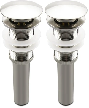 Bathroom Sink Pop Up Drain Assembly Without Overflow Fits 1.57 to 2.36 Inch Sink Openings with 1-1/4 Inch Tailpiece Large Cap Solid Brass Drain Stopper (Brushed Nickel) (Pack of 2) Bathroom Sink Pop Up Drain Assembly Without Overflow Fits 1.57 to 2.36 Inch Sink Openings with 1-1/4 Inch Tailpiece Large Cap Solid Brass Drain Stopper (Brushed Nickel) (Pack of 2)