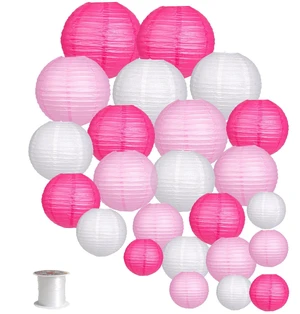 24pcs Hanging Round Paper Lanterns Pink Party Decorations Paper Lanterns Party Decorations for Wedding, Baby Showers, Bridal Shower, Girls Birthday Party, Pink/White 24pcs Hanging Round Paper Lanterns Pink Party Decorations Paper Lanterns Party Decorations for Wedding, Baby Showers, Bridal Shower, Girls Birthday Party, Pink/White
