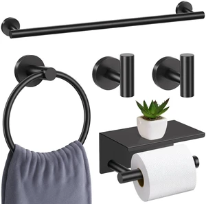 Matte Black Bathroom Hardware Set, 5 Pieces Black Towel Bar Bathroom Accessories Set, Upgraded Toilet Paper Holder with Shelf, 23.6 Inch Towel Rack Towel Holder for Bathroom Wall Matte Black Bathroom Hardware Set, 5 Pieces Black Towel Bar Bathroom Accessories Set, Upgraded Toilet Paper Holder with Shelf, 23.6 Inch Towel Rack Towel Holder for Bathroom Wall