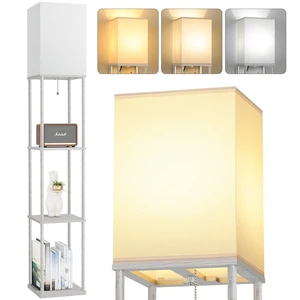 Floor Lamp with Shelves, 3-Tier Square Bookshelf Standing Lamp Dark Grey 3 Color Temperature Bulb Included, Pull Chain Tall Lamp for Living Room Bedroom Corner Office Apartment Decor Floor Lamp with Shelves, 3-Tier Square Bookshelf Standing Lamp Dark Grey 3 Color Temperature Bulb Included, Pull Chain Tall Lamp for Living Room Bedroom Corner Office Apartment Decor