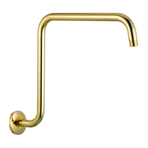 Shower Head Extension Arm 16 in, Height 12 in S Shaped High Rise Extender with Flange Shower Head Pipe Arm, Bright Gold Shower Head Extension Arm 16 in, Height 12 in S Shaped High Rise Extender with Flange Shower Head Pipe Arm, Bright Gold