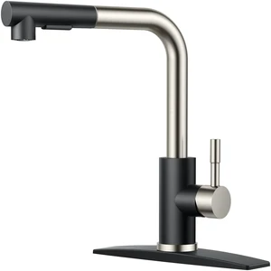Kitchen Faucets with Pull Out Sprayer, Single Handle, Black Brushed Single Handle Pull Out Bar Sink Faucet with Deck Plate for 1 or 3 Holes Kitchen Faucets with Pull Out Sprayer, Single Handle, Black Brushed Single Handle Pull Out Bar Sink Faucet with Deck Plate for 1 or 3 Holes