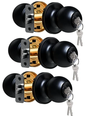 3 Pack Keyed Alike Entry Door Knobs with Lock & Keys, Matte Black Heavy-Duty, Rustproof, Interior & Exterior, Scratch-Resistant, ANSI Grade 3, 250K Cycles Test, Left/Right Reversible, Classic 3 Pack Keyed Alike Entry Door Knobs with Lock & Keys, Matte Black Heavy-Duty, Rustproof, Interior & Exterior, Scratch-Resistant, ANSI Grade 3, 250K Cycles Test, Left/Right Reversible, Classic