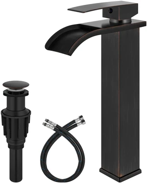 Bronze Waterfall Vessel Sink Faucet,Tall Bathroom Faucet Single-Handle Single-Hole Lavatory Vanity Sink Faucet Mixer Tap Includes Pop-Up Drain and Supply Lines Bronze Waterfall Vessel Sink Faucet,Tall Bathroom Faucet Single-Handle Single-Hole Lavatory Vanity Sink Faucet Mixer Tap Includes Pop-Up Drain and Supply Lines