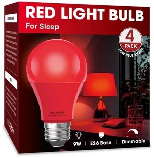 Red Sleep Light Bulb 4 Pack Dimmable A19 9W Red Light Bulbs Red Bulbs Equivalent to 60W,for Healthy Sleep,Blue Light Blocking,E26 Base for Bedroom, Baby Nursery Room,Night light Red Sleep Light Bulb 4 Pack Dimmable A19 9W Red Light Bulbs Red Bulbs Equivalent to 60W,for Healthy Sleep,Blue Light Blocking,E26 Base for Bedroom, Baby Nursery Room,Night light
