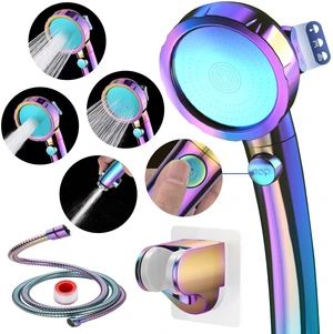 On/Off High Pressure Handheld Shower Head for RV Camper 3 Spray Modes Shower Head with Pause Button, Water Saving Shower Head with Hose and Self-adhesive Holder(Radiant Rainbow) On/Off High Pressure Handheld Shower Head for RV Camper 3 Spray Modes Shower Head with Pause Button, Water Saving Shower Head with Hose and Self-adhesive Holder(Radiant Rainbow)