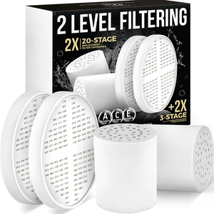 20-Stage + Vitamin C E A Cartridge Bundle, 2-Pack, No Housing shower filter cartridge KDF, Vitamin C E A, reduces chlorine heavy metals sediment 20-Stage + Vitamin C E A Cartridge Bundle, 2-Pack, No Housing shower filter cartridge KDF, Vitamin C E A, reduces chlorine heavy metals sediment