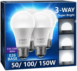 3 Way LED Light Bulbs 4 Pack Daylight White 3000K 50/100/150 Watt A19 3 Way Light Bulbs E26 Base, Three Way Light Bulbs Indoor 3-Way Light Bulbs for Reading, 4 Pack 3 Way LED Light Bulbs 4 Pack Daylight White 3000K 50/100/150 Watt A19 3 Way Light Bulbs E26 Base, Three Way Light Bulbs Indoor 3-Way Light Bulbs for Reading, 4 Pack