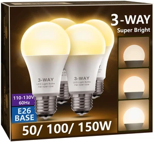 3 Way LED Light Bulbs 4 Pack Soft White 3000K 50/100/150 Watt A19 3 Way Light Bulbs, Three Way Light Bulbs, E26 Base 3-Way Light for Indoor Light Bulb for Reading 3 Way LED Light Bulbs 4 Pack Soft White 3000K 50/100/150 Watt A19 3 Way Light Bulbs, Three Way Light Bulbs, E26 Base 3-Way Light for Indoor Light Bulb for Reading