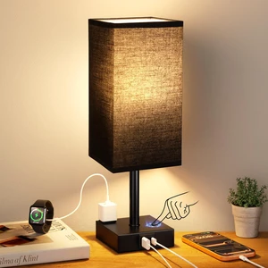 3000K Black Table Lamp for Bedroom - Dimmable Touch, USB C+A, AC Outlet 3-Way Dimming, 3000K Warm White Bulb Included, Nightstand Lamp with Square Linen Shade, Small Room Decor for Men, Boys, Desk 3000K Black Table Lamp for Bedroom - Dimmable Touch, USB C+A, AC Outlet 3-Way Dimming, 3000K Warm White Bulb Included, Nightstand Lamp with Square Linen Shade, Small Room Decor for Men, Boys, Desk