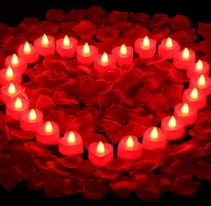 Rose Petals for Romantic Night - Artificial Red Rose Petals with LED Candles for Decoration, Wedding, Valentine's Day Rose Petals for Romantic Night - Artificial Red Rose Petals with LED Candles for Decoration, Wedding, Valentine's Day