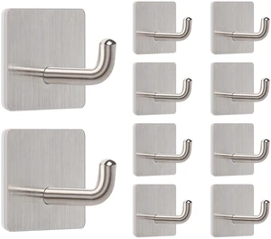 Adhesive Towel Hooks, 304 Stainless Steel Self Sticky Wall Hooks Waterproof Shower Hooks for Robe/Clothes, No Drilling Towel Hangers for Bathroom Kitchen Bedroom (Brushed Nickel, 10 Packs) Adhesive Towel Hooks, 304 Stainless Steel Self Sticky Wall Hooks Waterproof Shower Hooks for Robe/Clothes, No Drilling Towel Hangers for Bathroom Kitchen Bedroom (Brushed Nickel, 10 Packs)