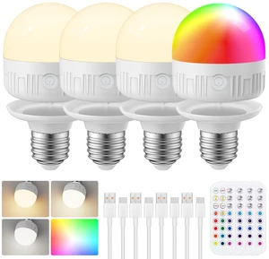 Rechargeable Light Bulbs with Remote, E26, 15 RGB Colors, 600LM, 4 Pack 8W Dimmable Magnetic Battery-Operated Light Bulbs with Timer, 3 Color Temperatures for Sconces and Non-Hardwired Fixtures Rechargeable Light Bulbs with Remote, E26, 15 RGB Colors, 600LM, 4 Pack 8W Dimmable Magnetic Battery-Operated Light Bulbs with Timer, 3 Color Temperatures for Sconces and Non-Hardwired Fixtures