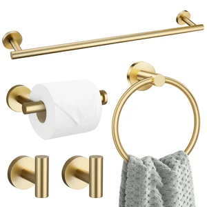5 Pieces Brushed Gold Bathroom Hardware Accessories Set SUS304 Stainless Steel Gold Towel Bar Holder Set, 23.6Inch Towel Racks for Bathroom, Robe Towel Hooks, Toilet Paper Holder Wall Mounted 5 Pieces Brushed Gold Bathroom Hardware Accessories Set SUS304 Stainless Steel Gold Towel Bar Holder Set, 23.6Inch Towel Racks for Bathroom, Robe Towel Hooks, Toilet Paper Holder Wall Mounted