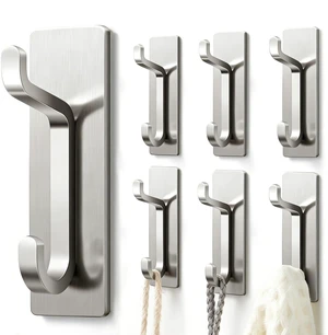 Self Adhesive Wall Hooks for Hanging: Extra Strong 13 LB, Hook for Coat, Towel in Bathrooms, Shower, Kitchen, Wall, Door Hook, Nickel Silver 6 Pack Self Adhesive Wall Hooks for Hanging: Extra Strong 13 LB, Hook for Coat, Towel in Bathrooms, Shower, Kitchen, Wall, Door Hook, Nickel Silver 6 Pack