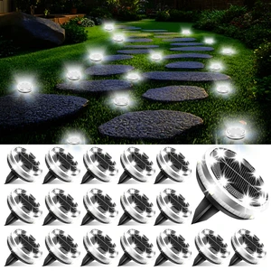 18 Pack Outdoor Solar Ground Lights with 4 Side LightCool White IP65 Waterproof, 12 LED Flat Stainless Steel Solar Powered Garden Lights, Disc Landscape Light for Walkway Pathway Lawn Yard 18 Pack Outdoor Solar Ground Lights with 4 Side LightCool White IP65 Waterproof, 12 LED Flat Stainless Steel Solar Powered Garden Lights, Disc Landscape Light for Walkway Pathway Lawn Yard