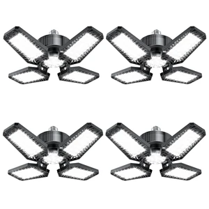 Garage Lights 4 Pack 120W, 12000LM LED Garage Lights with 4+1 Deformable Panels 6500K Screw in LED Shop Lighting for Workshop, Basement Support E26/E27 Garage Lights 4 Pack 120W, 12000LM LED Garage Lights with 4+1 Deformable Panels 6500K Screw in LED Shop Lighting for Workshop, Basement Support E26/E27