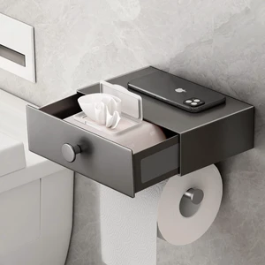 Toilet Paper Holder with Shelf Gray Wipes Dispenser for Bathroom Toilet Paper Holder with Storage Upgrade Drawer Design Toilet Tissue Holder Adhesive Small Bathroom Shelf Wall Mount Toilet Paper Holder with Shelf Gray Wipes Dispenser for Bathroom Toilet Paper Holder with Storage Upgrade Drawer Design Toilet Tissue Holder Adhesive Small Bathroom Shelf Wall Mount