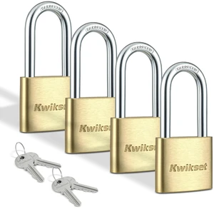 Brass Padlock with Hardened Steel Shackle, 4-Pack Four Brass Locks Open with One Key; 1-9/16 in Body with 1-1/2 in Shackle for Cabinets and Sheds Brass Padlock with Hardened Steel Shackle, 4-Pack Four Brass Locks Open with One Key; 1-9/16 in Body with 1-1/2 in Shackle for Cabinets and Sheds