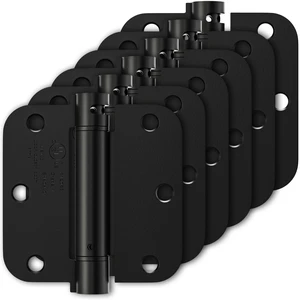 6 Pack Self Closing Door Hinges 3.5 Inch, Matte Black Spring Loaded Hinges with 5/8'' Radius Corners, Adjustable Tension for Garage, Front Door, for Left and Right Hand Door, UL Listed 6 Pack Self Closing Door Hinges 3.5 Inch, Matte Black Spring Loaded Hinges with 5/8'' Radius Corners, Adjustable Tension for Garage, Front Door, for Left and Right Hand Door, UL Listed