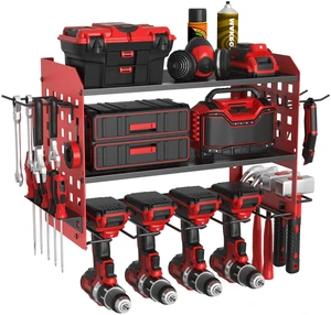 Power Tool Organizer, Wall Mount Garage Tools Storage Rack, Red Metal Tool Storage Rack with 4 Drill Holders, Heavy Duty Power Tool Shelf for Garage,Warehouse,Workshop, Gift for Men,Husband Power Tool Organizer, Wall Mount Garage Tools Storage Rack, Red Metal Tool Storage Rack with 4 Drill Holders, Heavy Duty Power Tool Shelf for Garage,Warehouse,Workshop, Gift for Men,Husband