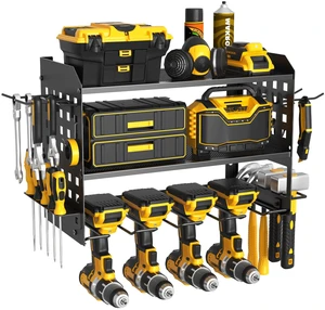 Power Tool Organizer, Wall Mount Garage Tools Storage Rack, Black Metal Tool Storage Rack with 4 Drill Holders, Heavy Duty Power Tool Shelf for Garage,Warehouse,Workshop, Gift for Men,Husband Power Tool Organizer, Wall Mount Garage Tools Storage Rack, Black Metal Tool Storage Rack with 4 Drill Holders, Heavy Duty Power Tool Shelf for Garage,Warehouse,Workshop, Gift for Men,Husband