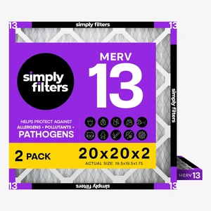 20x20x2 Air Filter, MERV 13, 2 Pack, Furnace Air Filter for HVAC (Actual Size: 19.5"x19.5"x0.75") DUST, Pet & Allergy Control 20x20x2 Air Filter, MERV 13, 2 Pack, Furnace Air Filter for HVAC (Actual Size: 19.5"x19.5"x0.75") DUST, Pet & Allergy Control