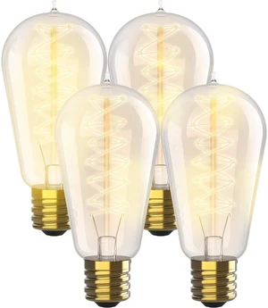 Vintage Incandescent 60W Edison Light Bulbs (4 Pack) - 2100K Dimmable Warm Lightbulbs 230 Lumens - E26/E27 Base Clear Glass Light Bulb - ST58 Style Tear Drop Antique Spiral Filament Vintage Incandescent 60W Edison Light Bulbs (4 Pack) - 2100K Dimmable Warm Lightbulbs 230 Lumens - E26/E27 Base Clear Glass Light Bulb - ST58 Style Tear Drop Antique Spiral Filament