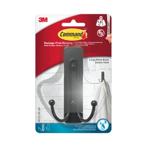 Large Double Bathroom Hook, Matte Black, 1 Water-Resistant Strip Damage-Free Bathroom Hanging for Towels, Robes and Shower Accessories, For Humid Conditions, Removes Cleanly, Holds 2.2 kg Large Double Bathroom Hook, Matte Black, 1 Water-Resistant Strip Damage-Free Bathroom Hanging for Towels, Robes and Shower Accessories, For Humid Conditions, Removes Cleanly, Holds 2.2 kg