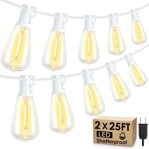 50FT(2x25FT) Outdoor String Lights, Patio Lights with 20+2 LED Dimmable Waterproof ST38 Vintage Bulbs for Wedding Garden Party Decor, White 50FT(2x25FT) Outdoor String Lights, Patio Lights with 20+2 LED Dimmable Waterproof ST38 Vintage Bulbs for Wedding Garden Party Decor, White
