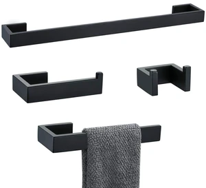 4 Pieces Bathroom Hardware Accessories Set Black Towel Bar Towel Holder Robe Hook Toilet Paper Holder Stainless Steel,Q8-P4BK 4 Pieces Bathroom Hardware Accessories Set Black Towel Bar Towel Holder Robe Hook Toilet Paper Holder Stainless Steel,Q8-P4BK