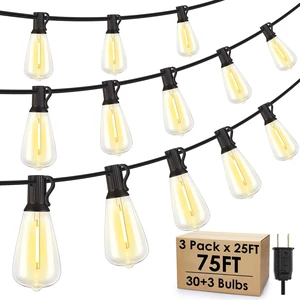75FT(3x25FT) Outdoor String Lights, Patio Lights with 30+3 LED Dimmable Waterproof Connectable ST38 Bulbs for Outside Porch Balcony, Black 75FT(3x25FT) Outdoor String Lights, Patio Lights with 30+3 LED Dimmable Waterproof Connectable ST38 Bulbs for Outside Porch Balcony, Black