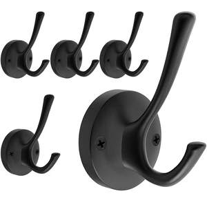 Black Towel Hooks for Wall, 5 Pack Coat Robe Hook Heavy Duty Metal Double Bath Hook Wall Mounted, Hat Hooks for Cubicle Bathroom Kitchen Closet Garage Black Towel Hooks for Wall, 5 Pack Coat Robe Hook Heavy Duty Metal Double Bath Hook Wall Mounted, Hat Hooks for Cubicle Bathroom Kitchen Closet Garage