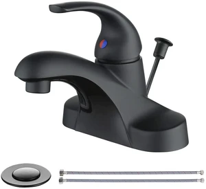 Black Bathroom Faucet One Handle 4 inch Centerset Bathroom Faucets with Lift Rod Drain Assembly Sink Faucet Lavatory Faucet Matte Black Bathroom Faucets Black Bathroom Faucet One Handle 4 inch Centerset Bathroom Faucets with Lift Rod Drain Assembly Sink Faucet Lavatory Faucet Matte Black Bathroom Faucets