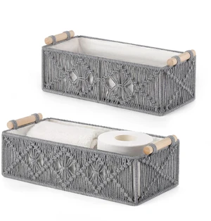 2Pc Macrame Storage Basket, Boho Decor Toilet Paper Holder, Grey Small Baskets for Organizing, Hand-Woven, Bohemian Beach Coastal Decor, Shelf Vanity Cabinet Bedroom Living Room Office Dorm 2Pc Macrame Storage Basket, Boho Decor Toilet Paper Holder, Grey Small Baskets for Organizing, Hand-Woven, Bohemian Beach Coastal Decor, Shelf Vanity Cabinet Bedroom Living Room Office Dorm