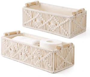 2Pc Macrame Storage Basket, Boho Decor Toilet Paper Holder, Ivory Small Baskets for Organizing, Hand-Woven, Bohemian Beach Coastal Decor, Shelf Vanity Cabinet Bedroom Living Room Office Dorm 2Pc Macrame Storage Basket, Boho Decor Toilet Paper Holder, Ivory Small Baskets for Organizing, Hand-Woven, Bohemian Beach Coastal Decor, Shelf Vanity Cabinet Bedroom Living Room Office Dorm