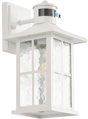 Motion Sensor Outdoor Wall Light White Dusk to Dawn Exterior Porch Lantern Outside Sconce Lighting Fixtures Rustic Wall Mount Lamp with Water Ripple Glass for House Garage Patio Entryway Motion Sensor Outdoor Wall Light White Dusk to Dawn Exterior Porch Lantern Outside Sconce Lighting Fixtures Rustic Wall Mount Lamp with Water Ripple Glass for House Garage Patio Entryway