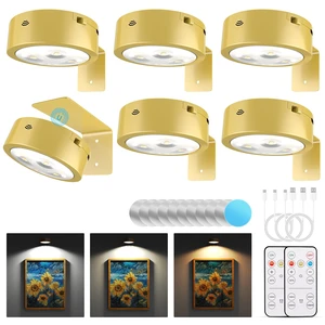 6 Pack Picture Lights for Wall, Rechargeable Battery Operated Wall Lights, Picture Frame Lights with 3 Lighting Modes, Wireless Magnetic Painting Light with Remote Control Timer, (Golden) 6 Pack Picture Lights for Wall, Rechargeable Battery Operated Wall Lights, Picture Frame Lights with 3 Lighting Modes, Wireless Magnetic Painting Light with Remote Control Timer, (Golden)