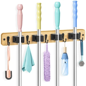 Broom Holder Wall Mount, Rustic Broom Hanger for Laundry Room Broom and Mop Organization and Storage, Mop Holder for Home Decor,Garden,Garage,Closet,4 Racks and 5 Hooks Broom Holder Wall Mount, Rustic Broom Hanger for Laundry Room Broom and Mop Organization and Storage, Mop Holder for Home Decor,Garden,Garage,Closet,4 Racks and 5 Hooks
